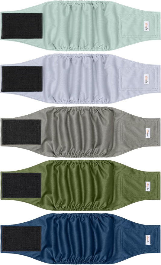 5 Pack Reusable Dog Diapers for Male Dogs - Premium Belly Bands