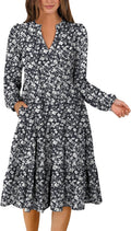 ANRABESS Long Sleeve Midi Dresses for Women V Neck - Loose Fit