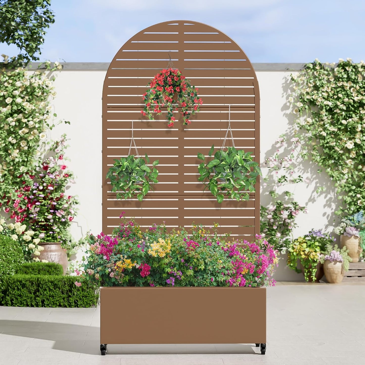 Casaphoria Metal Raised Garden Bed with Trellis and Wheels