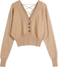 ZAFUL womens Modern Open Back V-Neck Pullover - Cozy Cropped Sweater