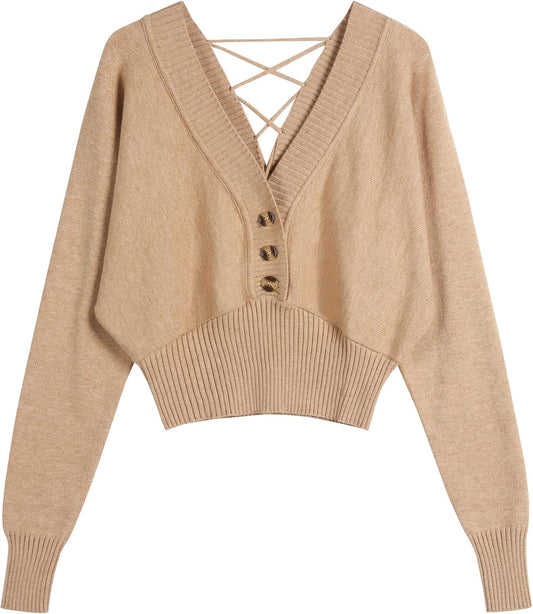 ZAFUL womens Modern V-Neck Batwing Sleeve Pullover Sweater
