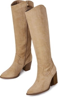MeiLuSi Womens Knee High Suede Boots Pointed Toe - Stylish Lift