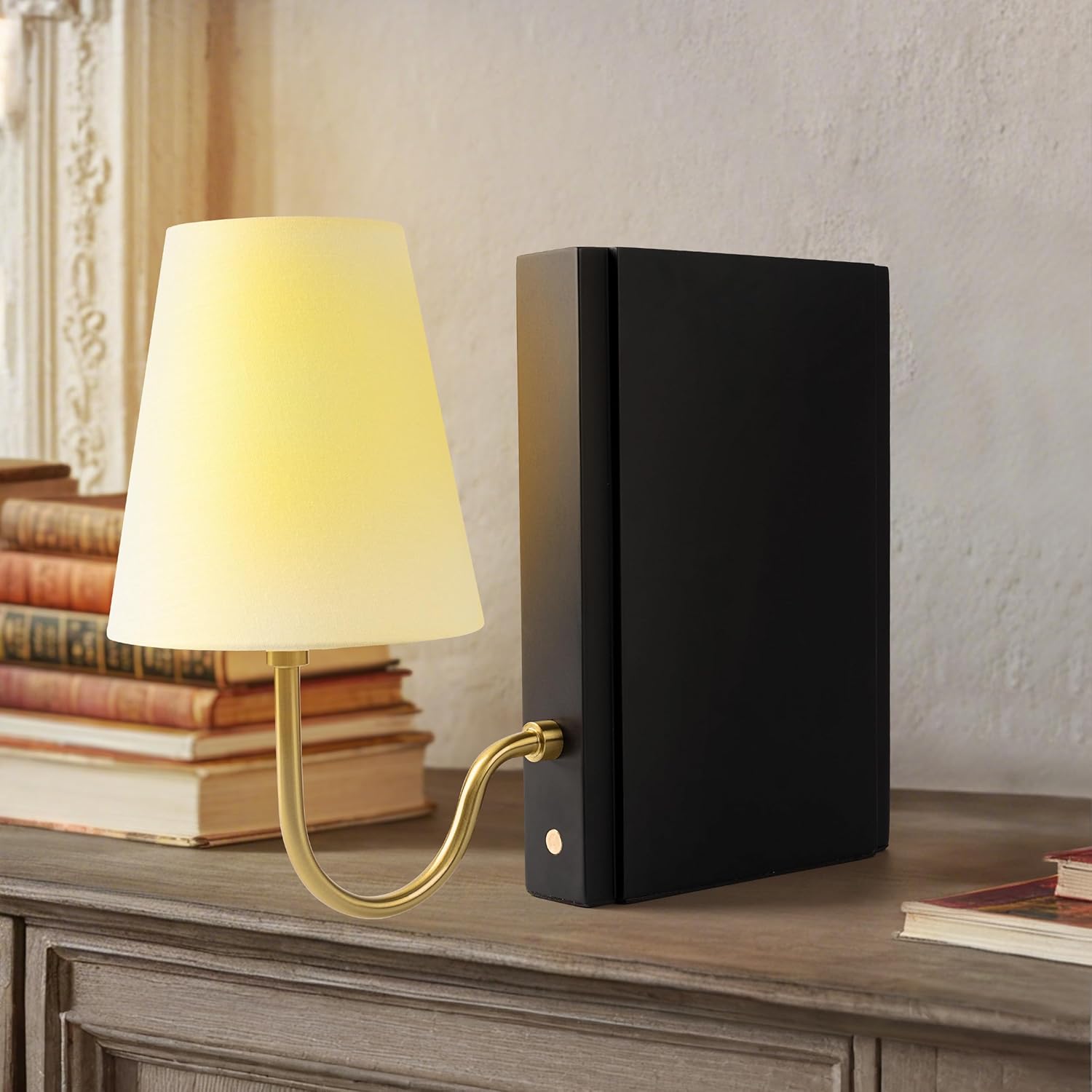 AELS Wooden Bookshelf Lamp with Dimmable Touch Control for Home