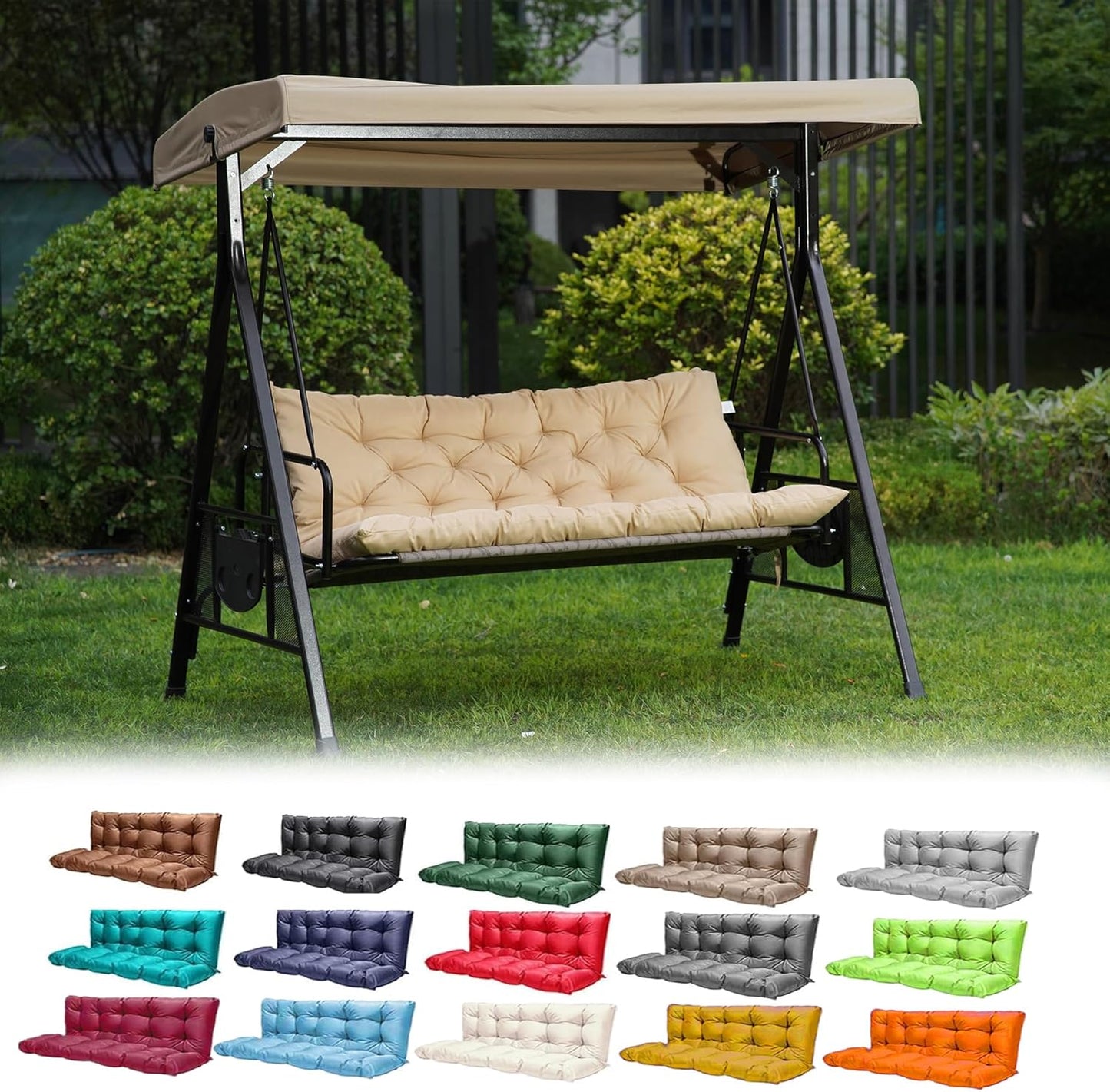 Porch Swing Cushions 3 Seater Replacement with Backrest Waterproof