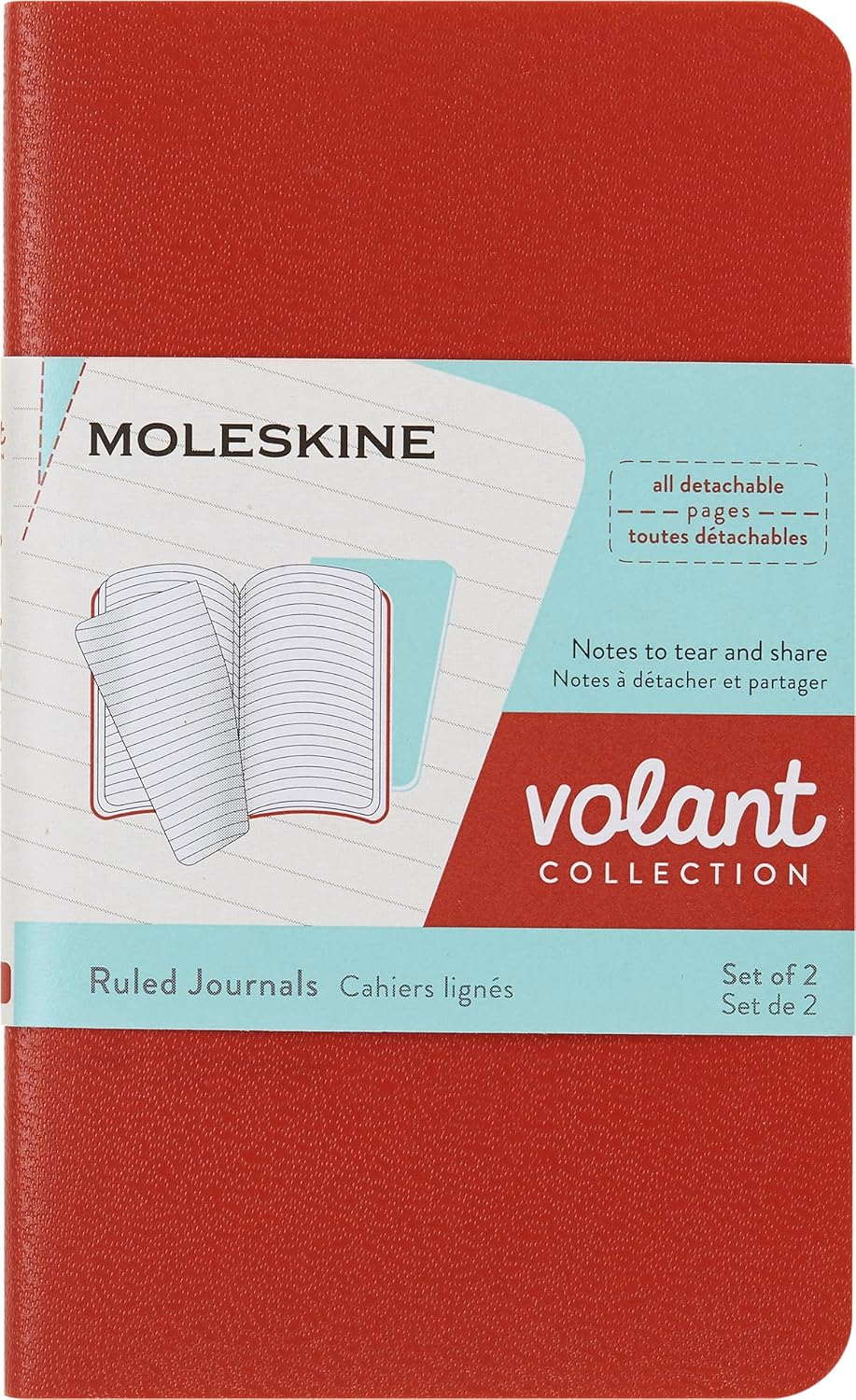 Moleskine XS Soft Cover Journal Set, Ruled, Coral/Aqua, 56 Pages