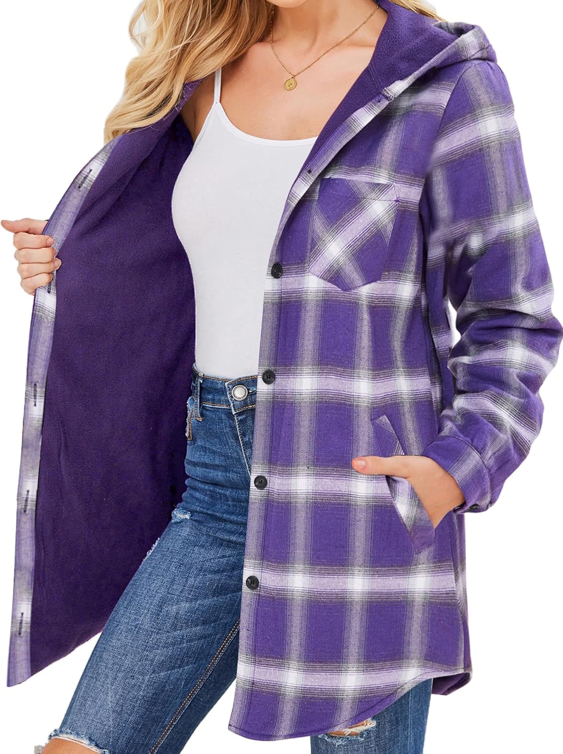 HOTOUCH Women Flannel Fleece Shacket Jacket for Fall Winter