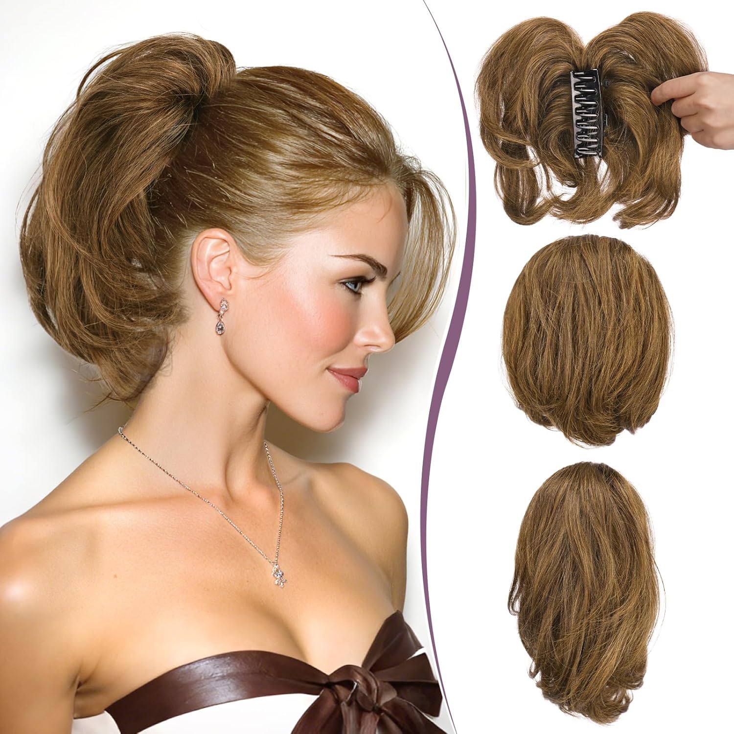 RUWISS Claw Clip Short Human Hair Ponytail Extension for Women