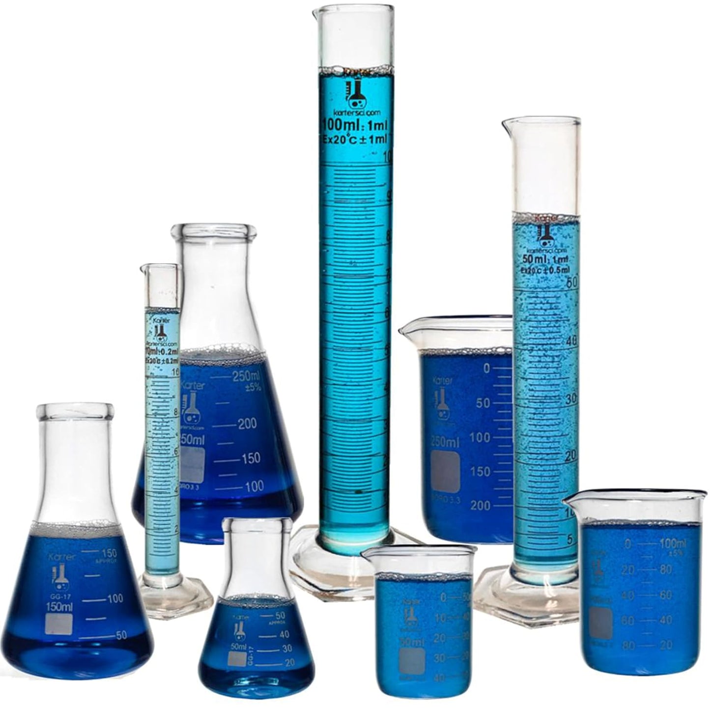 Beaker, Flask, and Graduated Cylinder Set - 9 Pieces of Quality Glass
