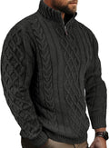 Mens Quarter Zip Cable Knit Mock Neck Sweater - Soft Casual Pullover