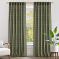 Linen Plaid Curtains 52in x 96in Moss Green - 2 Panels Light Filtering