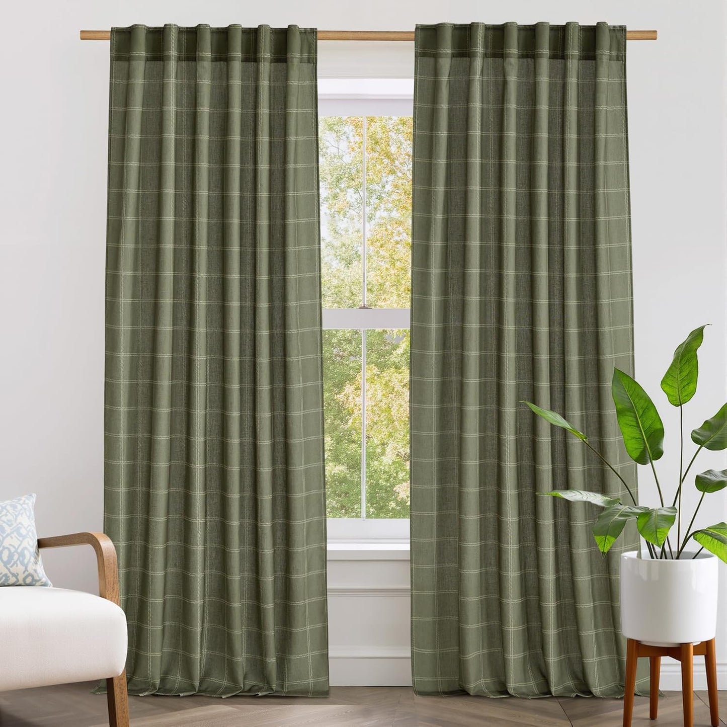 Linen Plaid Curtains for Living Room Bedroom by NICETOWN