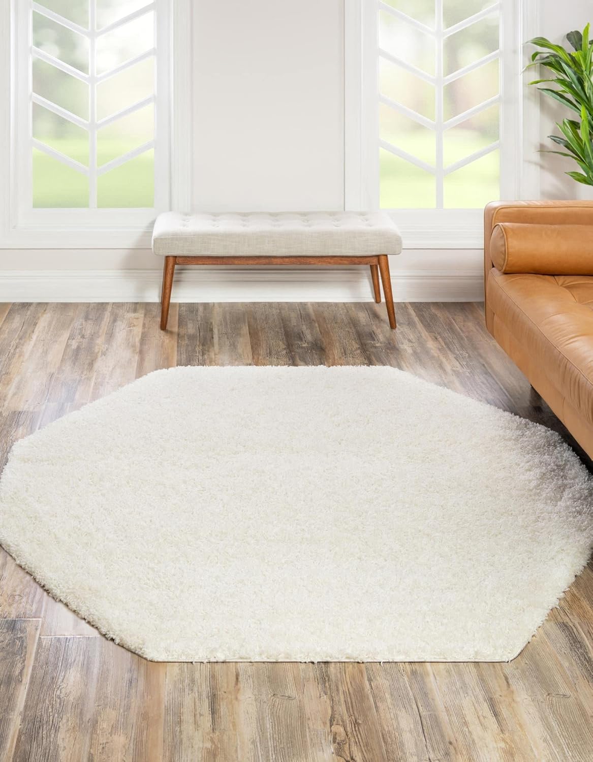 Uber Cozy Solid Shag Collection Rug 8 Ft Octagon Snow White