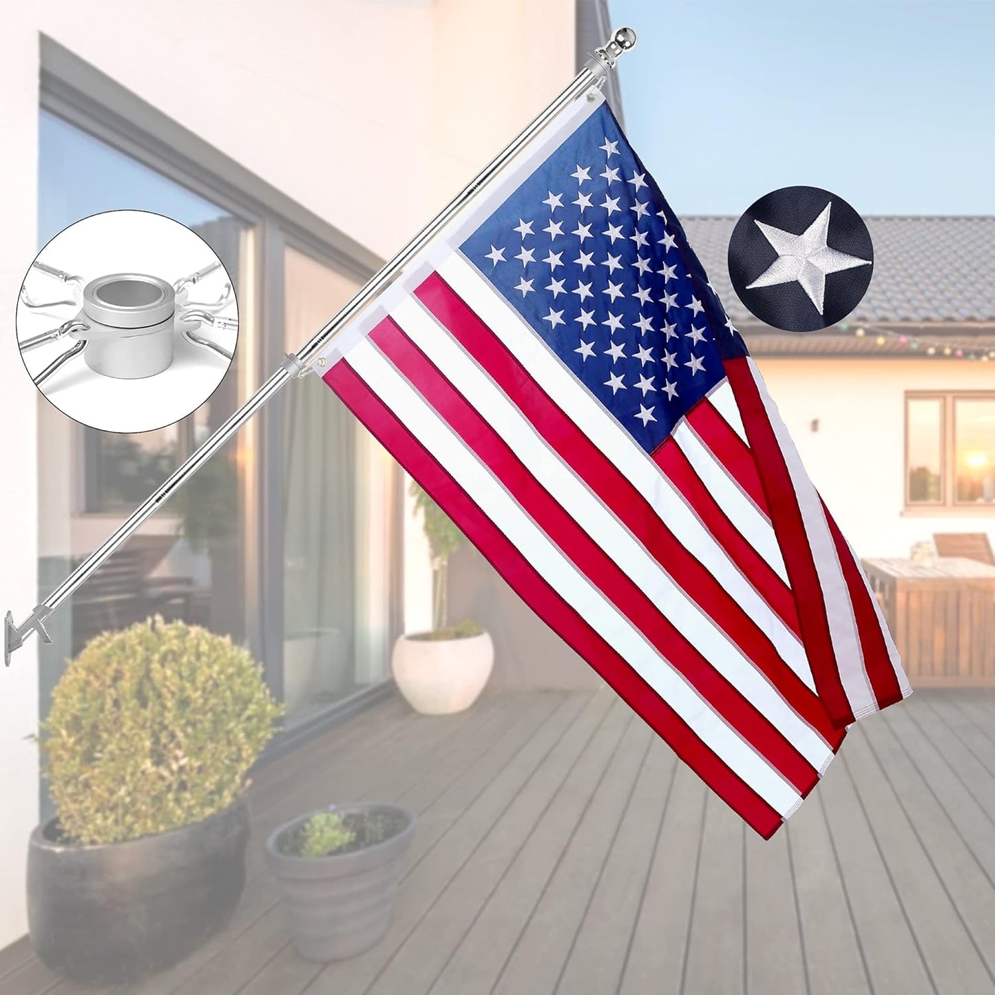 Quarut House Flag Pole Kit with 6Ft Stainless Steel Pole