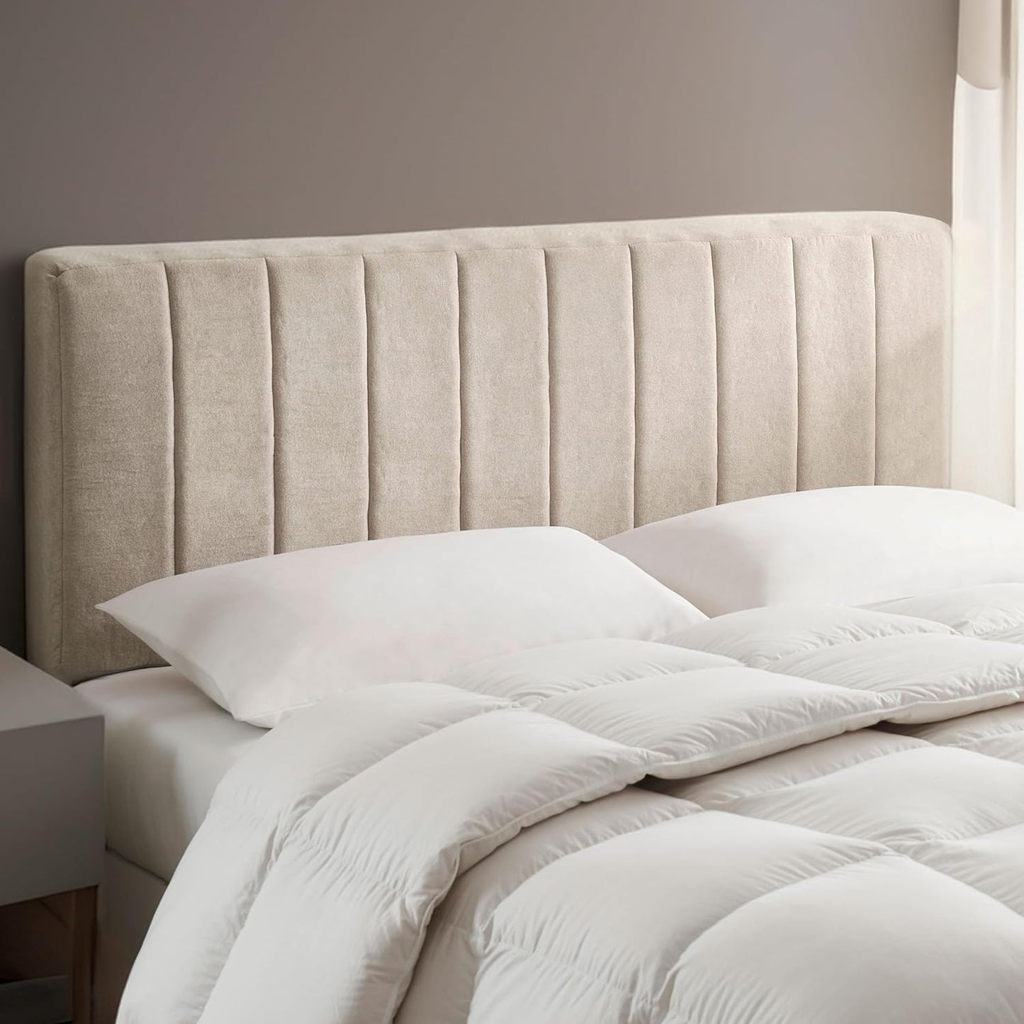 Upholstered Full Headboard with Easy Assemble Design in Beige