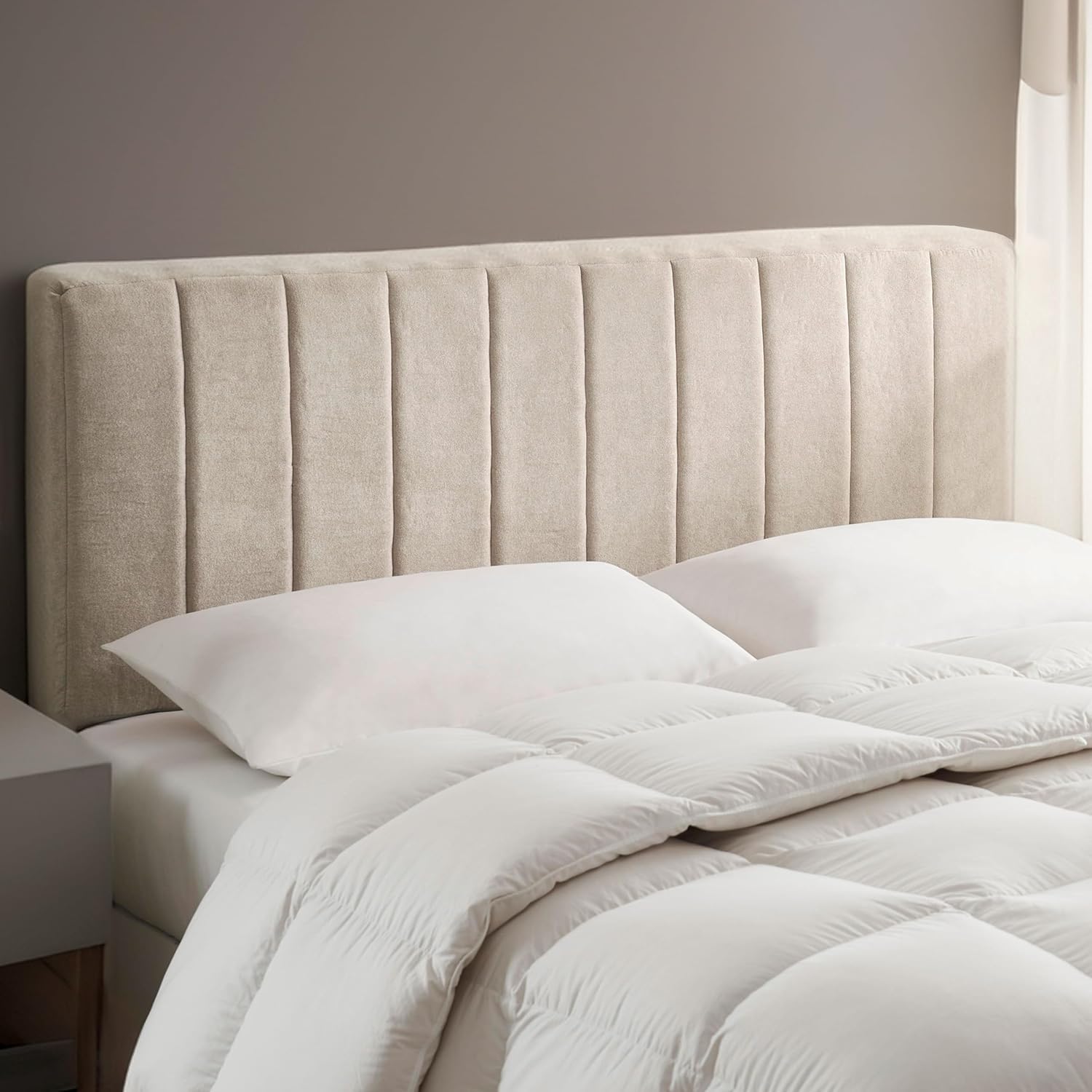 Upholstered Full Headboard with Easy Assemble Design in Beige