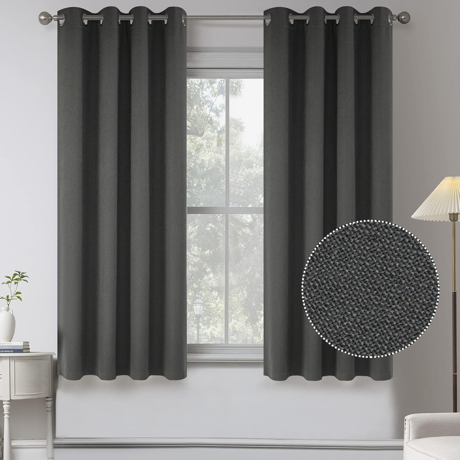 Linen Textured Blackout Curtains for Kids Room - 2 Pcs Set