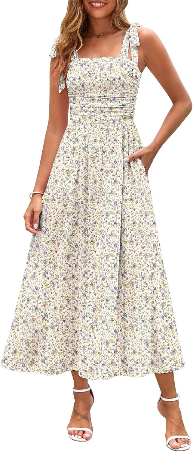 Floral Maxi Dress with Pockets for Summer Beach Vacations