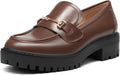 VETASTE Womens Lug Sole Platform Mid Chunky Heel Loafers - Vintage