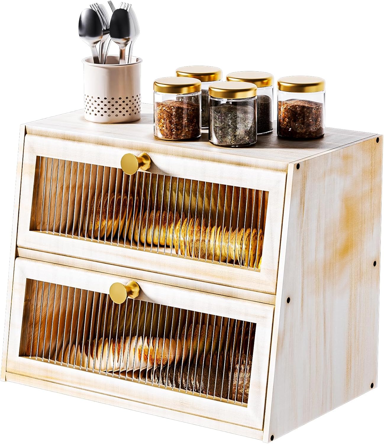 Vintage Double Layer Bread Box for Kitchen Countertop Storage