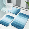 OLANLY Bathroom Rugs Set 3 Piece Peacock Blue - Plush Absorbent Mats
