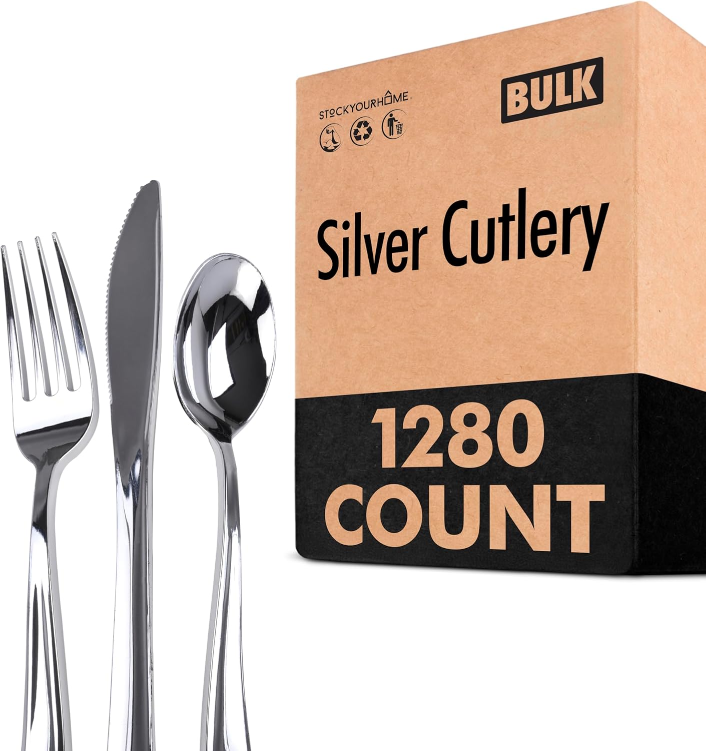 1280 Pack Silver Plastic Cutlery for Catering and Parties