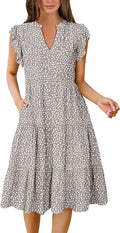ANRABESS Womens Ruffle Sleeve V Neck Midi Dress - Flowy Summer Women's