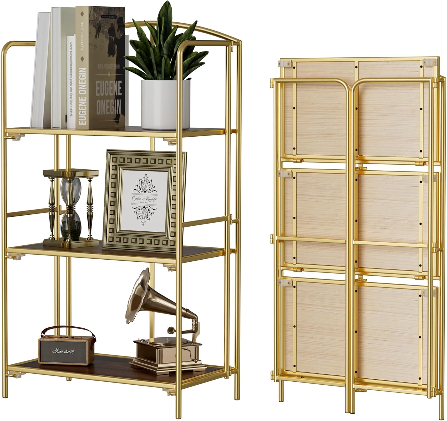 Crofys No Assembly Folding Bookshelf for Living Room Storage