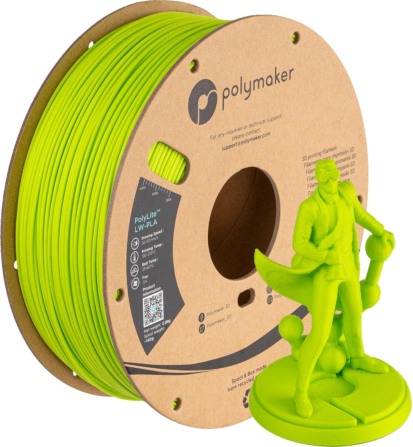 Polymaker Lightweight PLA Filament 1.75mm Bright Green 0.8kg
