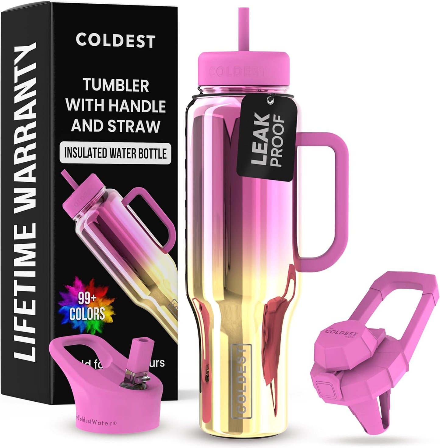 Coldest Tumbler with Handle and Straw - 46 oz Leakproof Design