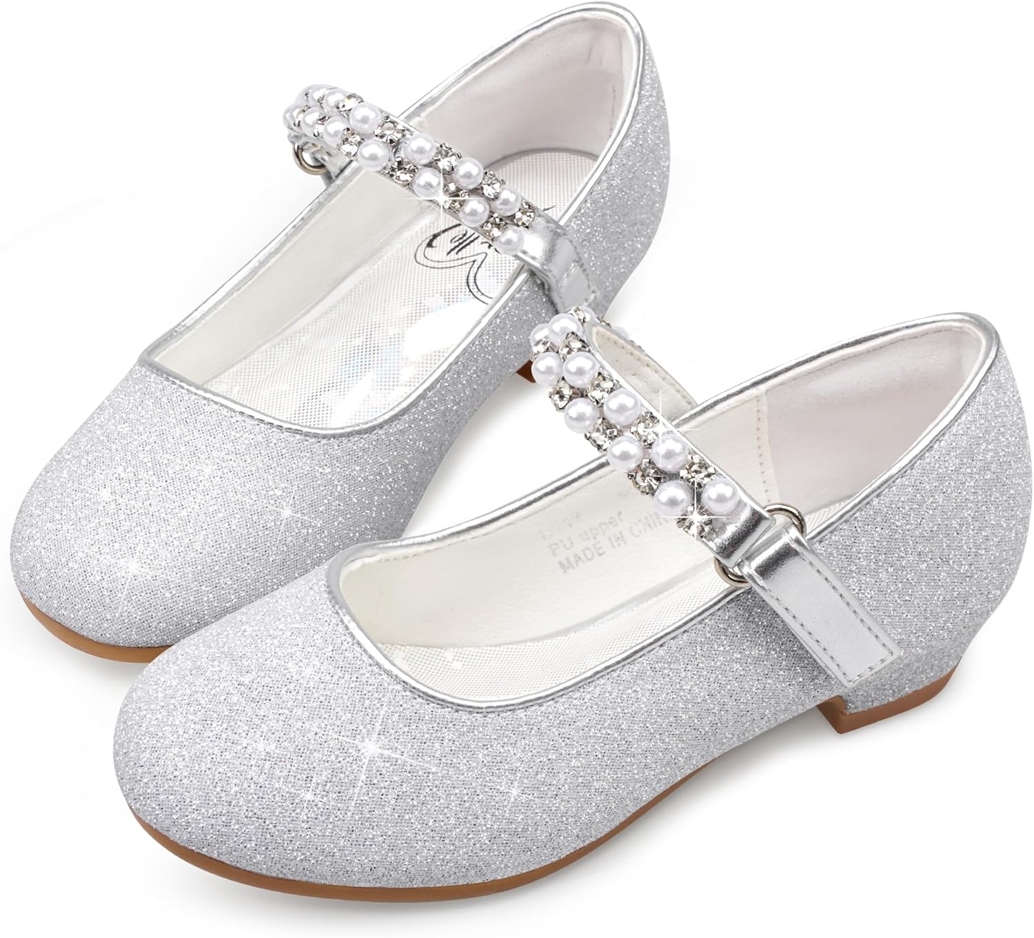Stelle Girls Dress Shoes White Flower Girl Mary Jane Low Heels