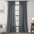 Dark Gray Curtains for Living Room 52x90 - Semi Sheer Linen Blend