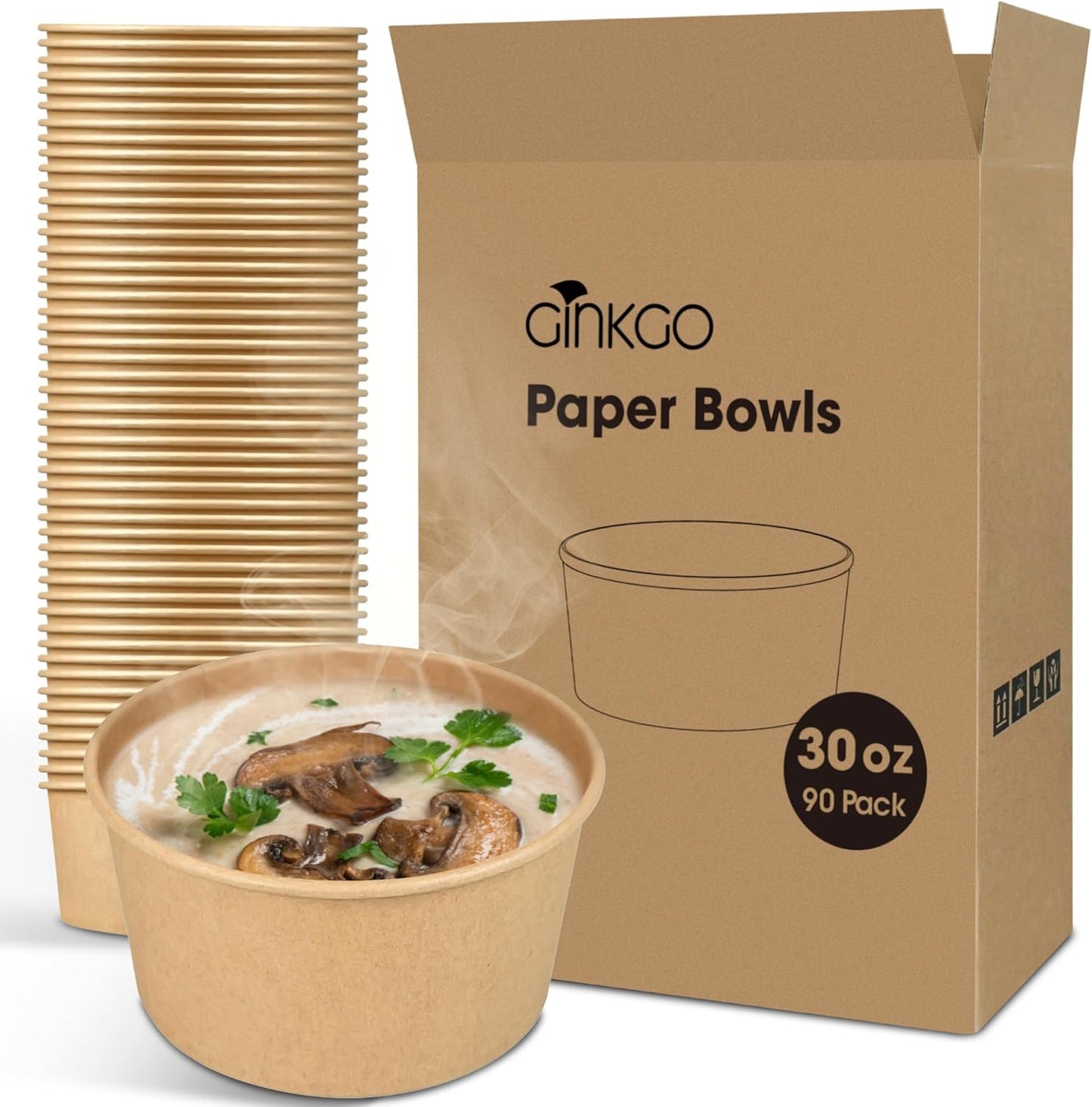 Leak-Proof Extra Large Paper Bowls - Bulk Pack for Hot Soup, Salad, Desserts