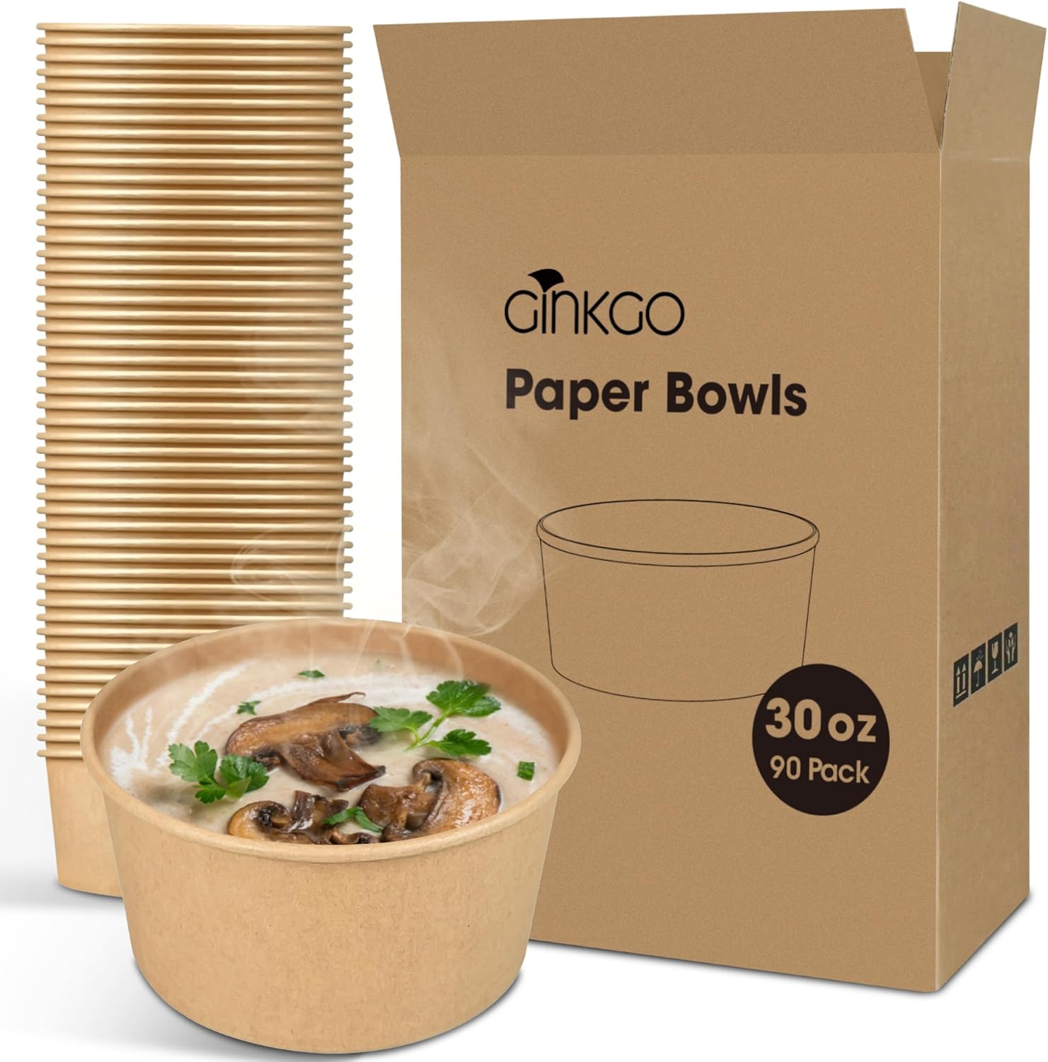 Leak-Proof Extra Large Paper Bowls - Bulk Pack for Hot Soup, Salad, Desserts