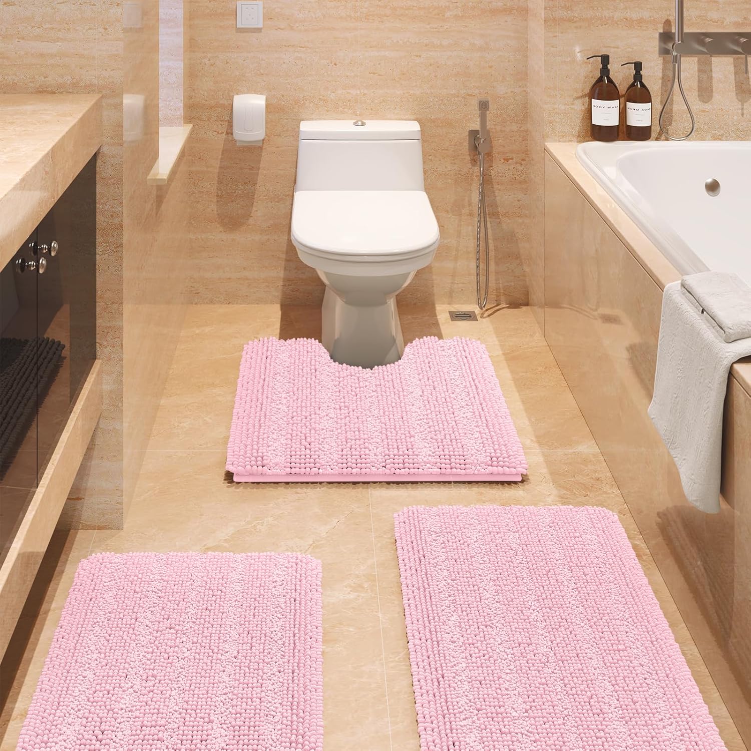 Ultra Soft Striped Pink Bathroom Rug Set for Luxury Comfort