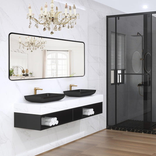 Wall Mount Mirror for Bathroom, Large Rounded Corner Design