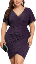 Sparkly Glitter Ruched Bodycon Mini Dress - Flattering Plus Size