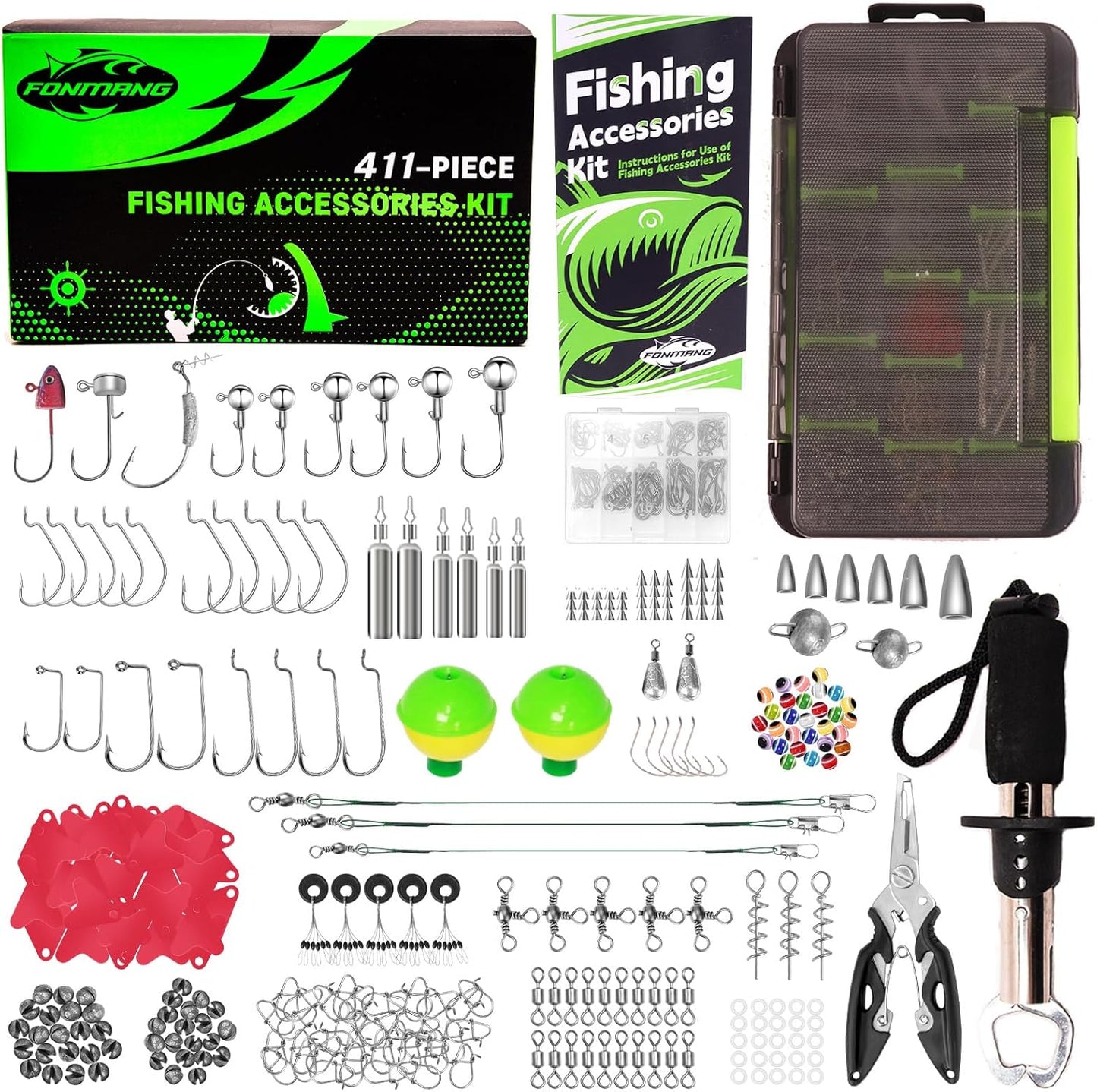 Ultimate Fishing Gear Kit: Tackle Box with Pliers, Hooks, Weights, Rigs - FONMANG