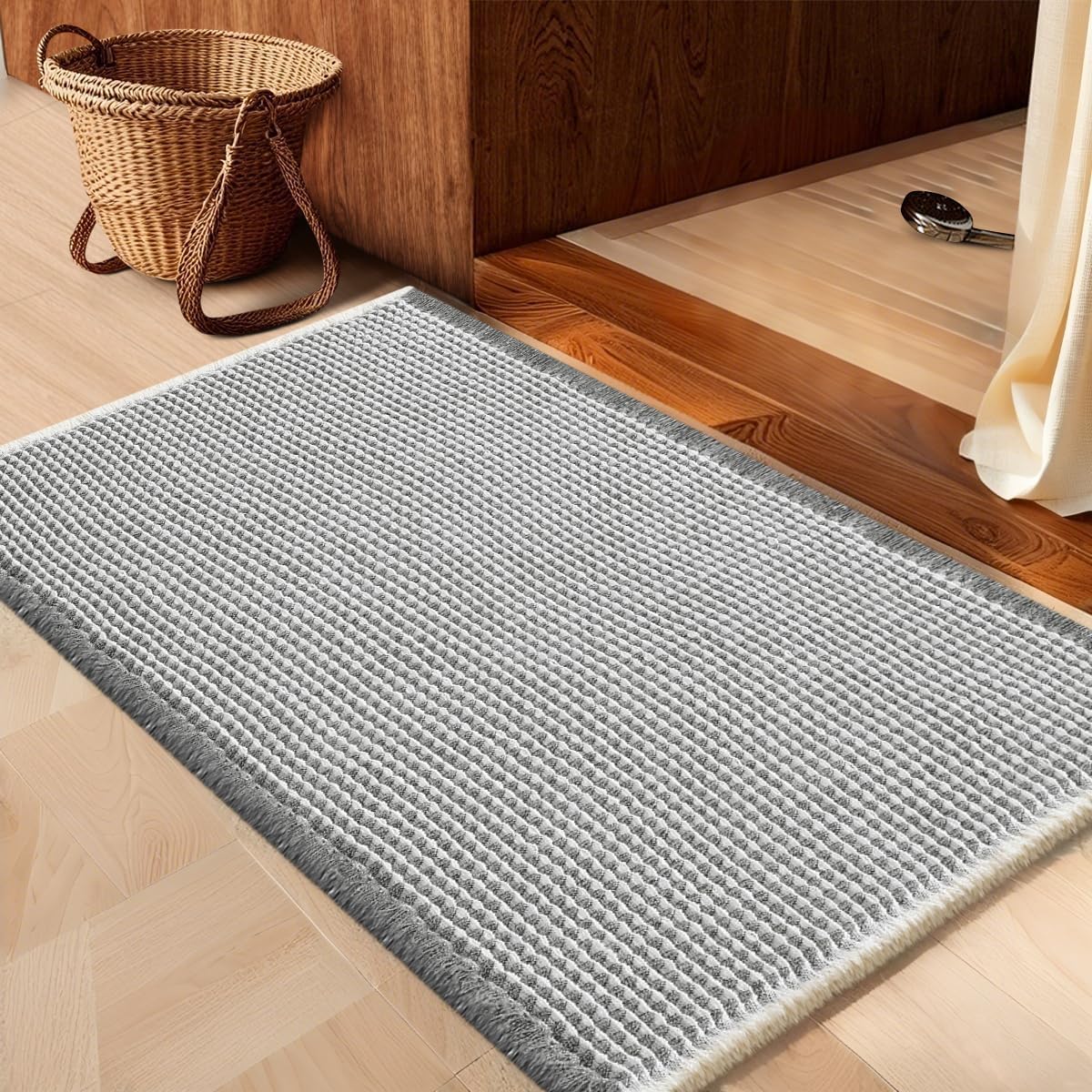 Waffle Bath Mat Darkgrey & Cream - Soft, Absorbent, Non-Slip