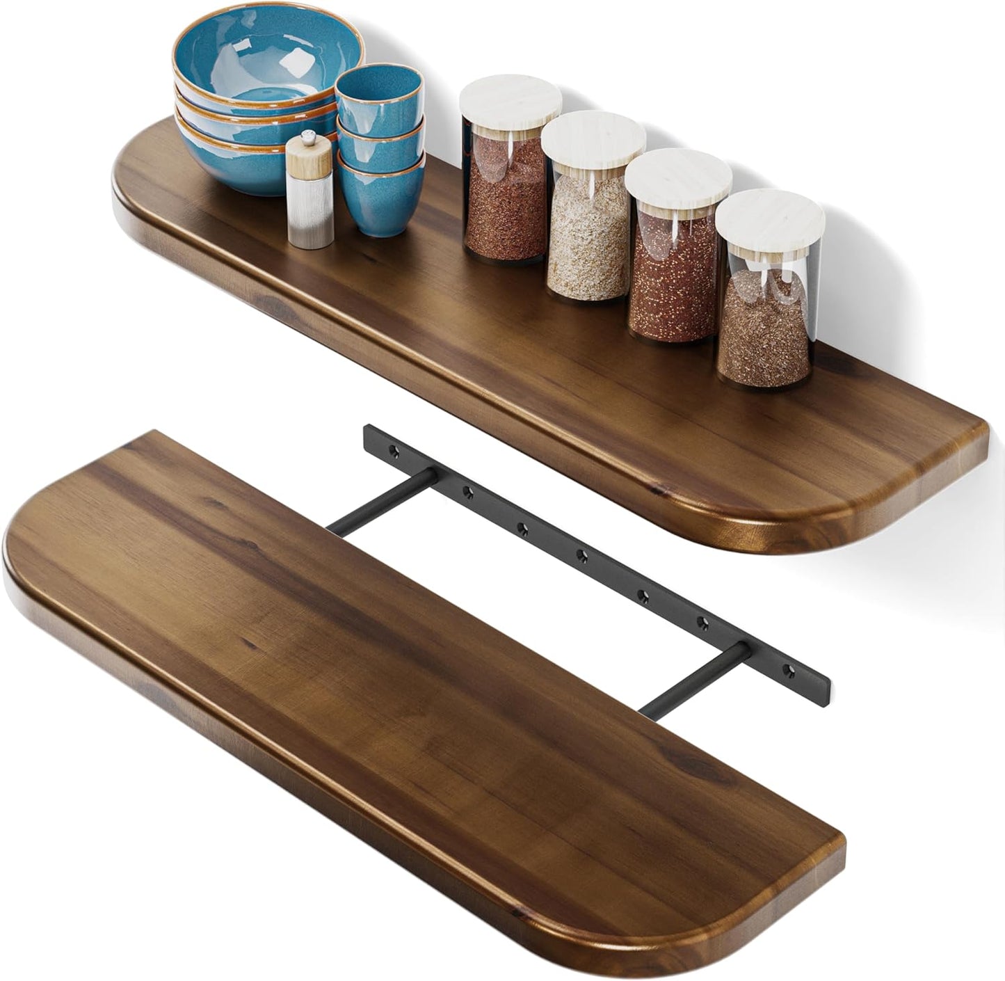 Natural Acacia Floating Shelves Set of 2 for Home Decor
