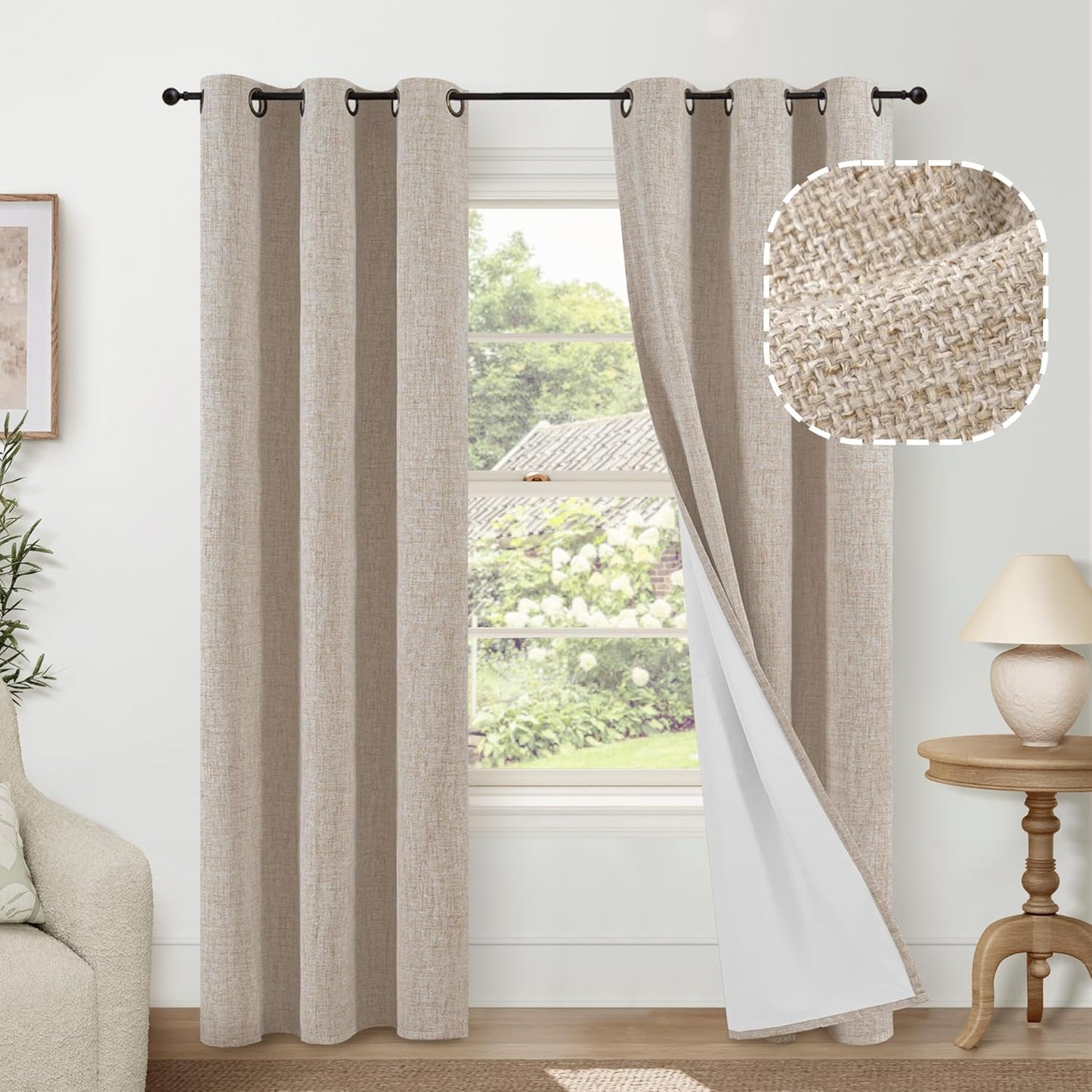 Lajode Linen Blackout Curtains for Living Room Narrow Window