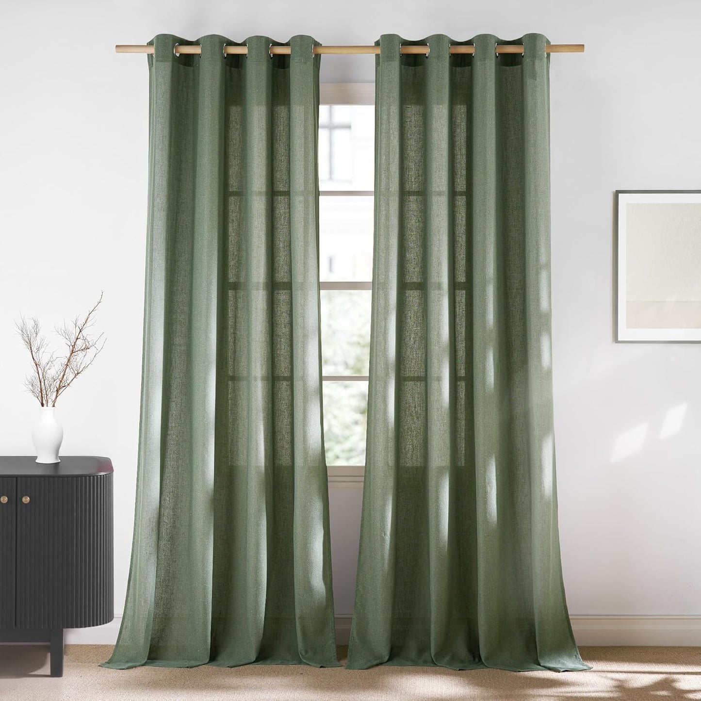 Forest Green Linen Curtains for Kitchen by NICETOWN - 2 Panels