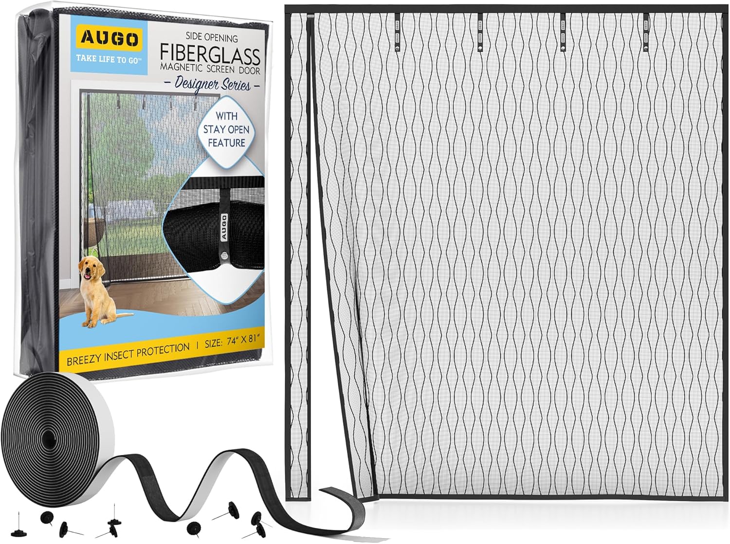 AUGO Fiberglass Magnetic Screen Door - Heavy Duty Bug Barrier