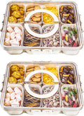 Divided Serving Tray with Handle, 8 Compartments Snack Box Pack of 2