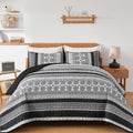 WONGS BEDDING Boho Quilt Set Full Size - Grey Bohemian 3-Piece Quilt