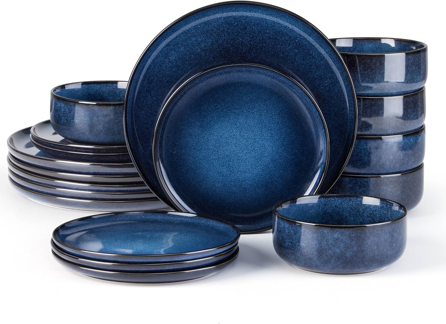 E-far 18-Piece Dinnerware Set for 6 - Deep Sea Blue Plates
