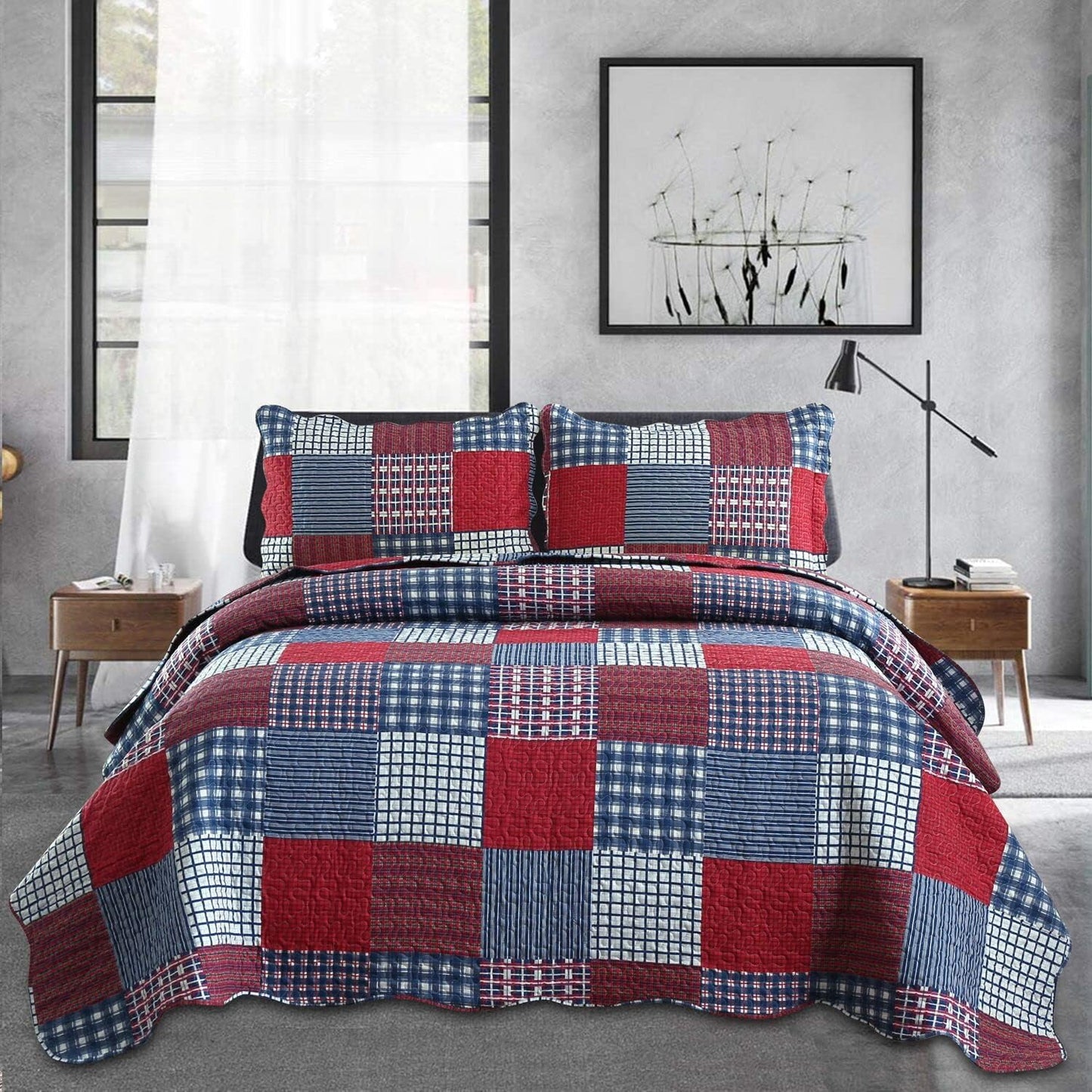 Plaid Quilt Set Twin Size Soft Lightweight Bedspread Coverlet