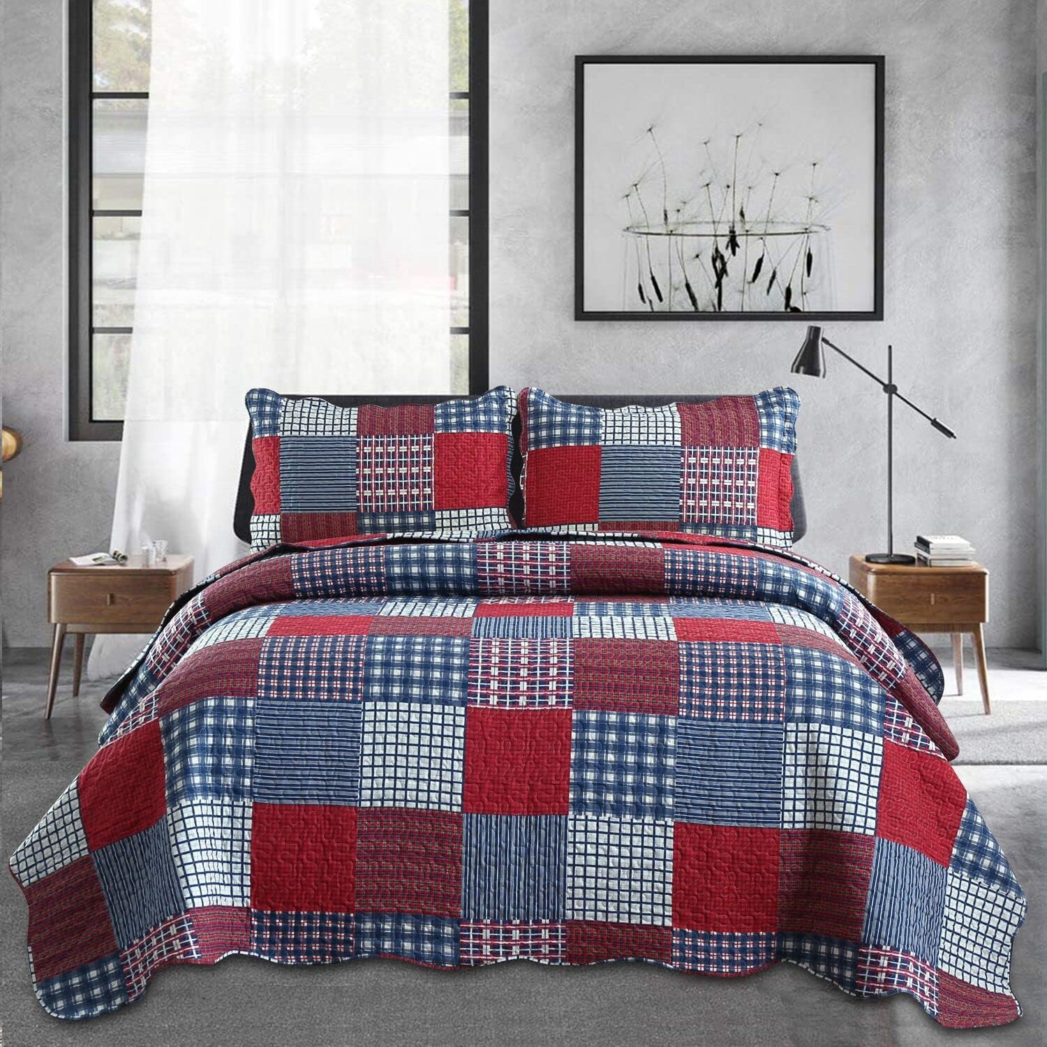 Plaid Quilt Set Twin Size Soft Lightweight Bedspread Coverlet