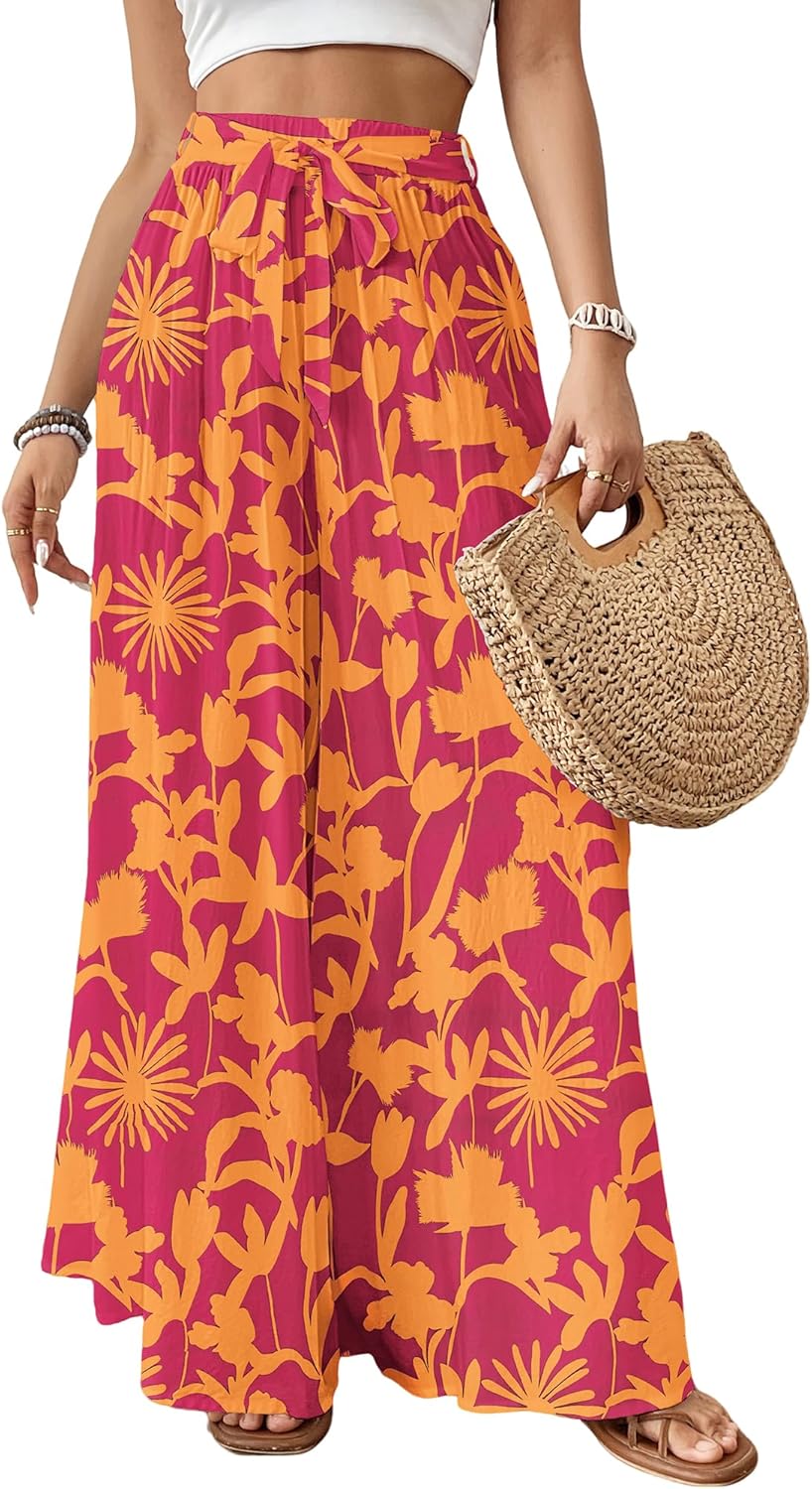 Bsubseach Wide Leg Pants for Women - Flowy Floral Palazzo Style