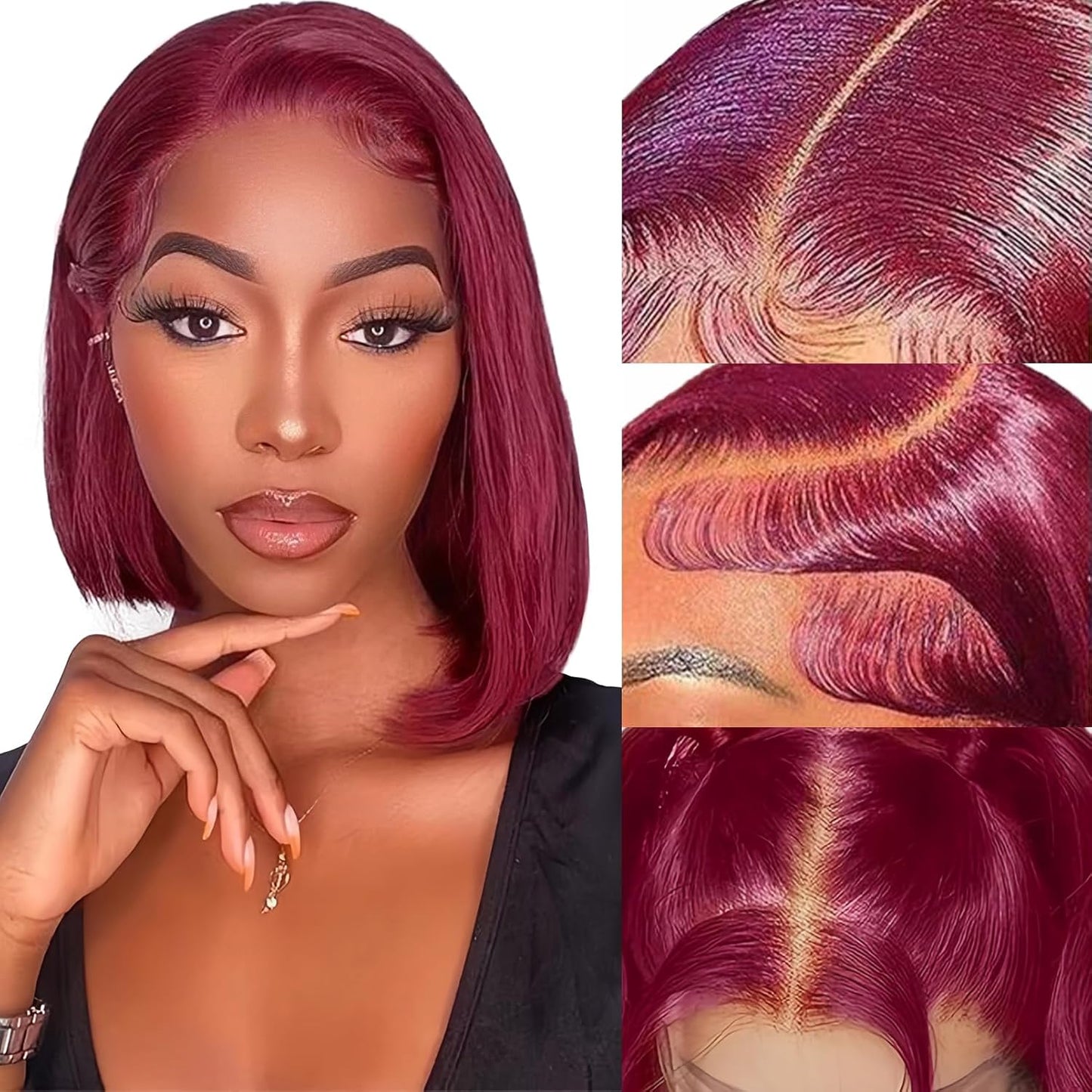 99j Burgundy Bob Wig Human Hair 12 Inch Short Straight Style