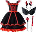 Black and Red Kids Devil Costume Dress with Accessories - Polyester